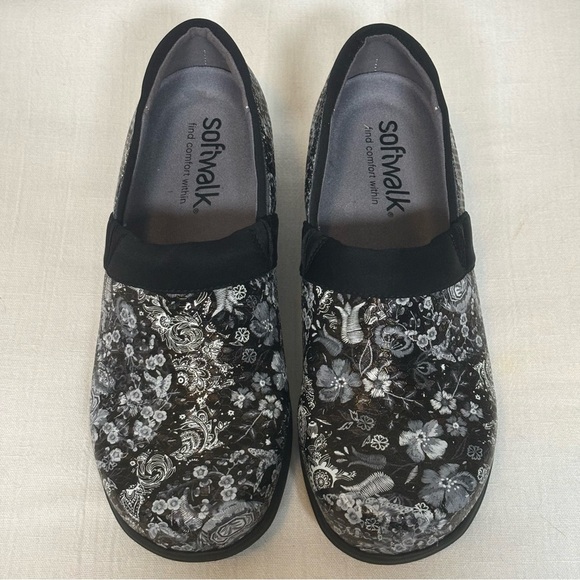 SoftWalk Meredith Sport Clogs-Black/White Floral Pattern-Women Size 8 - Picture 3 of 10